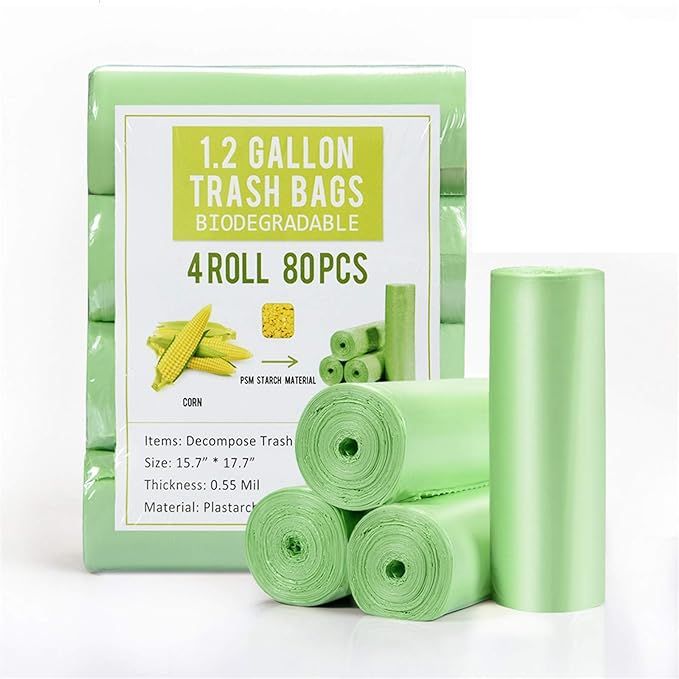 1.2 Gallon Small Garbage Bags Biodegradable 5 Liter Mini Compostable Strong Bathroom Trash Bags w... | Amazon (US)