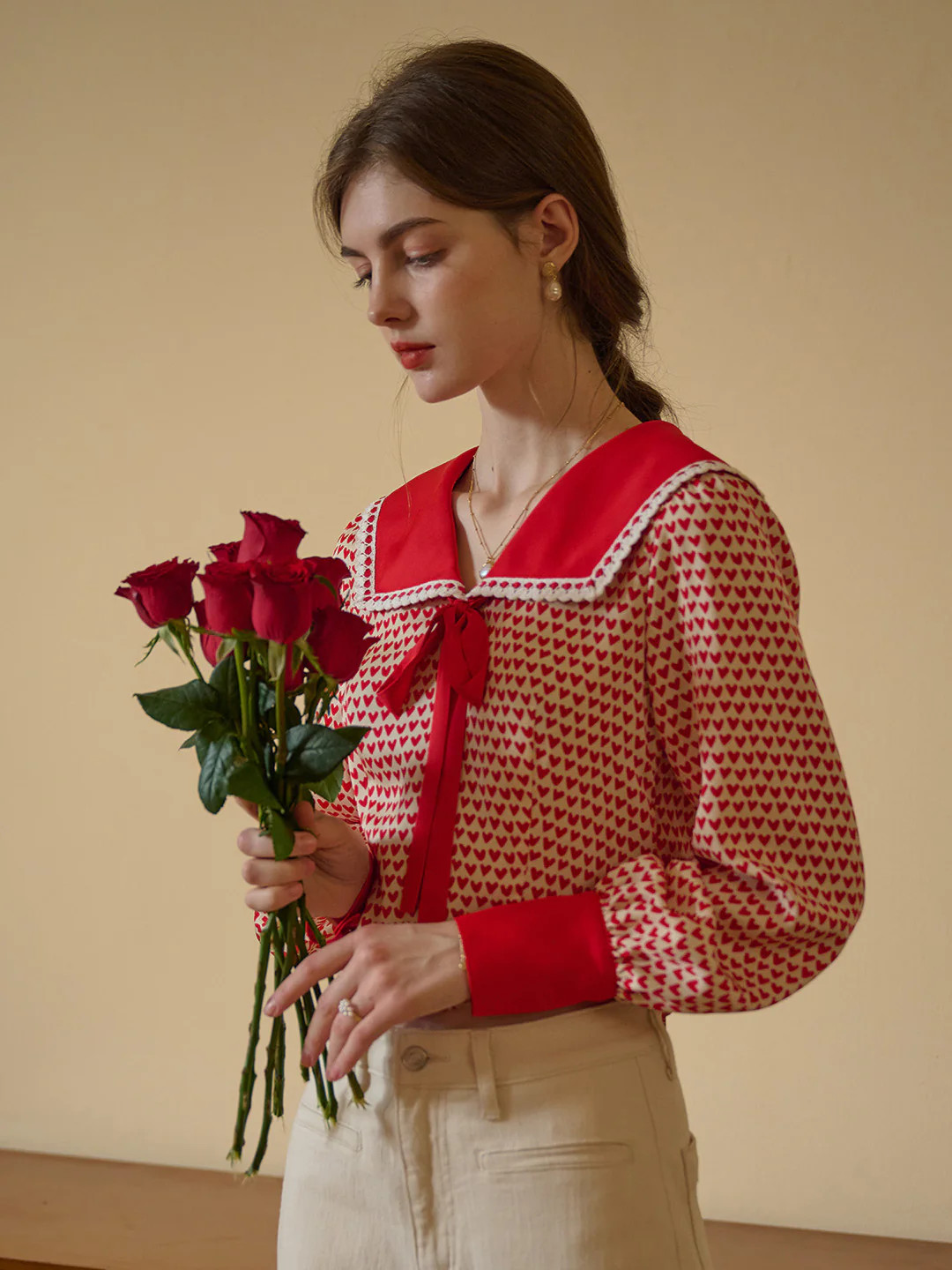 【Black Friday】Liberty Navy Collar Contrasting Bow Heartcore Blouse | SimpleRetro