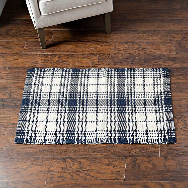 Blue Zola Open Plaid Scatter Rug | Kirkland's Home