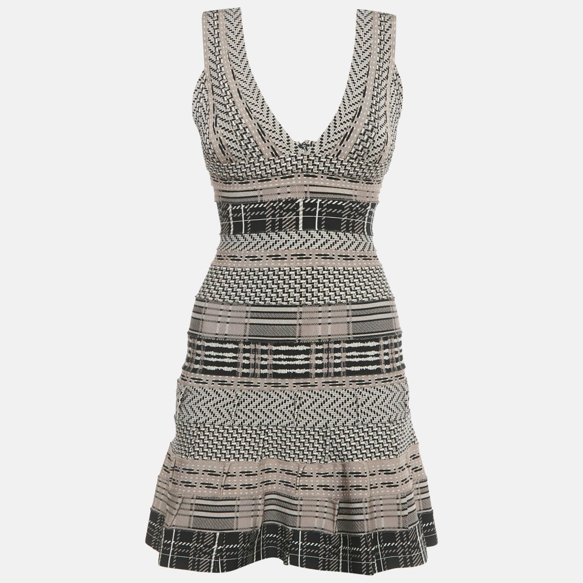 Herve Leger Grey Patterned Knit Gravel Mini Dress | Shop Simon