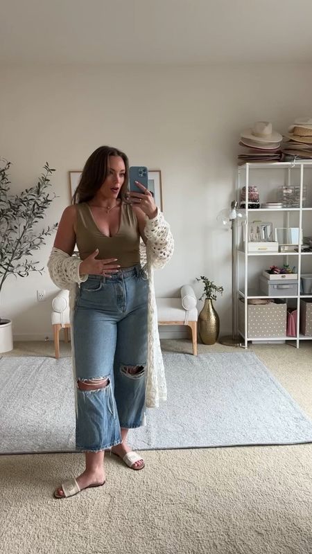 Easy summer outfit

Bodysuit size small
Ripped jeans size up and had the waist taken in
Cardigan size medium 
Sandals true to size

Free people, Maggie jeans, Steve Madden, crochet cardigan 

#LTKunder100 #LTKcurves #LTKSeasonal