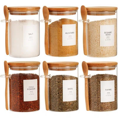 6 Pcs Glass Jar with Bamboo Lid and Spoon - 17 oz Large Sugar Container with 148 Kitchen Pantry Spice Jar | Wayfair North America