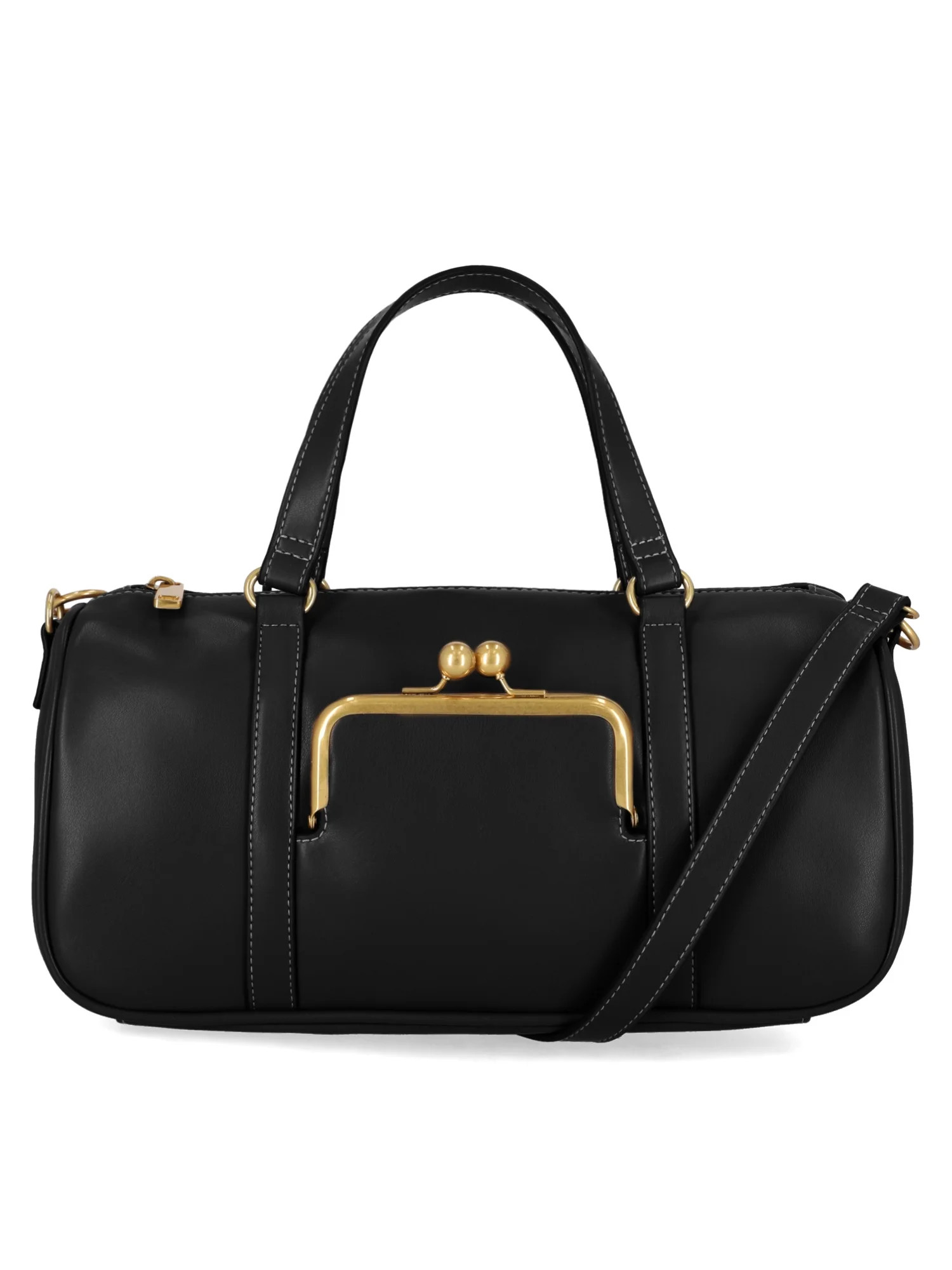 Free Assembly Women's Faux Leather Frame Satchel Handbag, Black | Walmart (US)