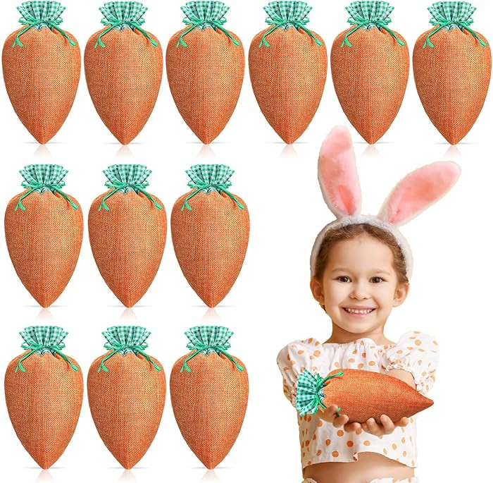 Shinylin 12 Pcs Easter Carrot Gift Bags Easter Fabric Drawstring Bag Carrot Candy Goody Treat Bag... | Amazon (US)