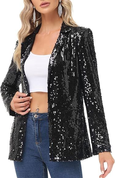 KANCY KOLE Women's Sequin Jackets Open Front Blazer Jacket Casual Long Sleeve Sparkly Cardigan Co... | Amazon (US)