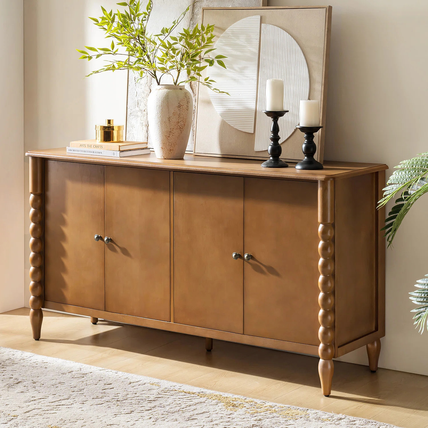 ALEX Transitional 4-Door Sideboard with Adjustable Shelves and Solid Wood Legs | Wayfair North America