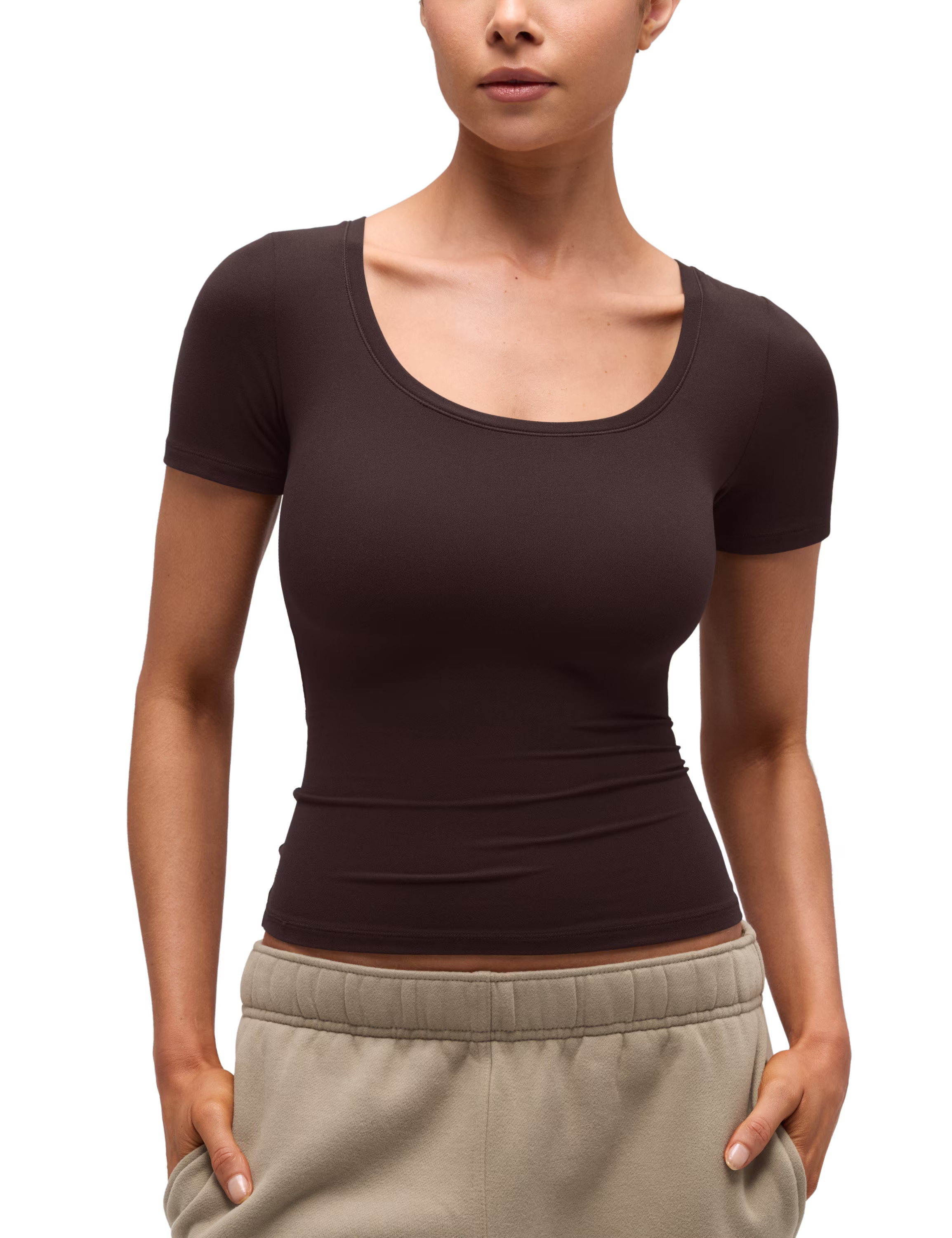CRZ YOGA Softembrace Tops for Women Casual Soft Going Out Short Sleeve Shirts Sexy U Neck Tight Fitted Tees - Walmart.com | Walmart (US)