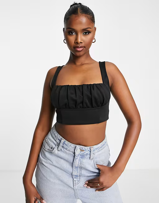 ASOS DESIGN scuba corset top in black | ASOS (Global)