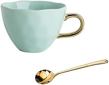 MDZF SWEET HOME 11.8 Oz Ceramic Mug for Office and Home with Gold Spoon Coffee Cup, Light Green | Amazon (US)
