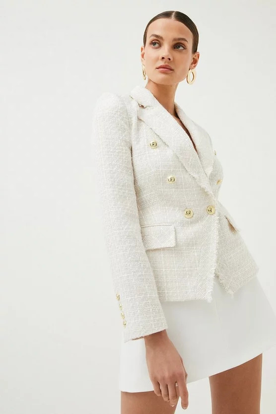 Sparkle Tweed Military Blazer | Karen Millen UK & IE