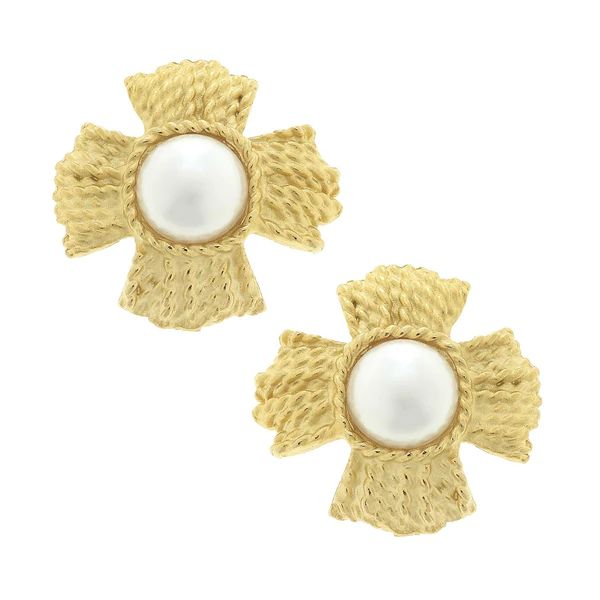 Braided Cross Pearl Studs | Susan Shaw