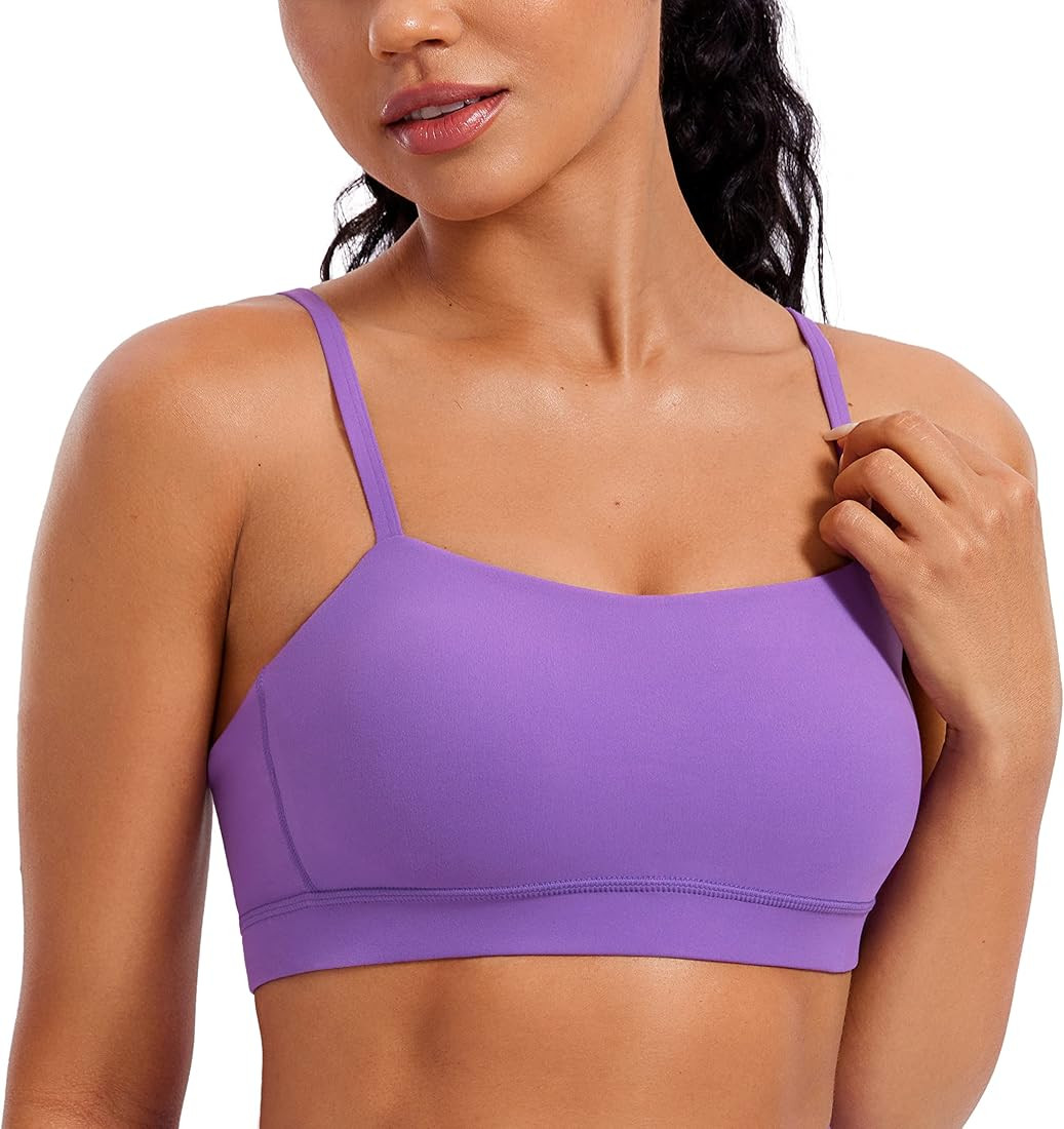 CRZ YOGA Butterluxe Womens Adjustable Spaghetti Thin Strap Sports Bra - Padded Wireless Square Ne... | Amazon (US)