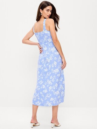 Fit & Flare Sleeveless Linen-Blend Midi Dress | Old Navy (US)