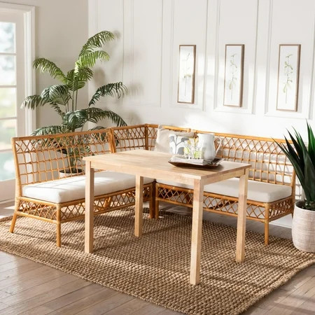 bali & pari Aina Rattan BOHO Dining Nook Set, 4-Piece, Light Honey | Walmart (US)