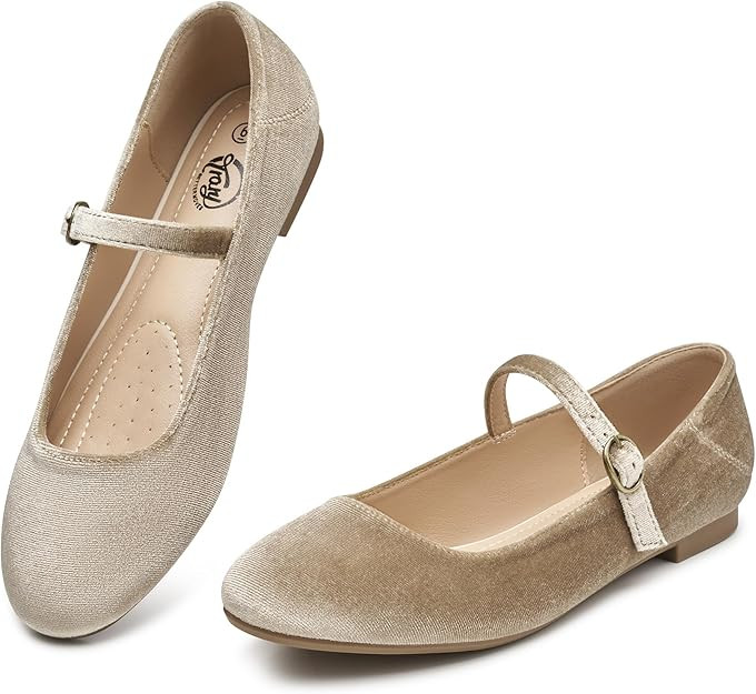 Trary Mary Jane Ballet Flats, Black Flats for Women, Ankle Strap Dressy Comfortable Flats | Amazon (US)