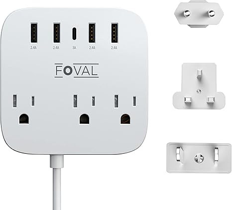 European Travel Plug Adapter, FOVAL EU UK US Power Strip with USB C and 4 USB Ports, 3 AC Outlets... | Amazon (US)