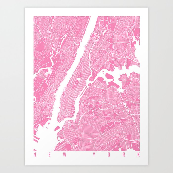 New York map pink Art Print | Society6