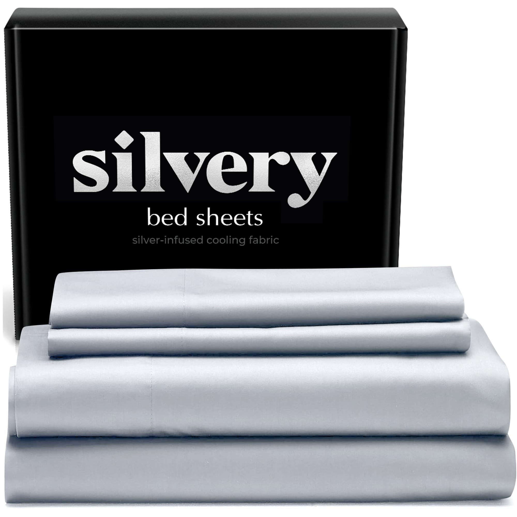 Silvery Silver Infused Bed Sheets Set - Award-Winning Self-Cooling Fabric with Self-Cleaning Silv... | Amazon (US)