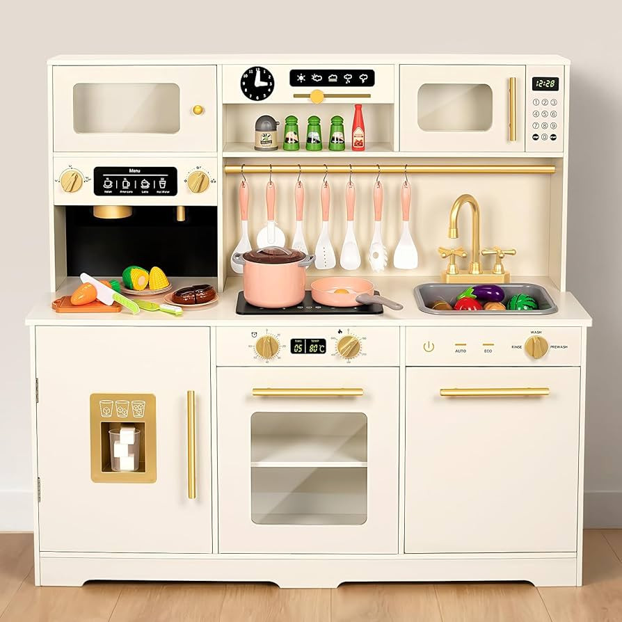 Juego de cocina de madera para niños pequeños, juego de cocina de juguete para niños, juego de... | Amazon (US)
