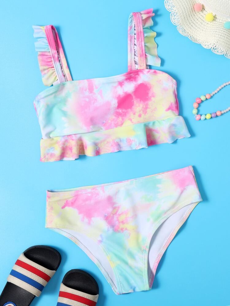 Girls Tie Dye Ruffle Bikini Swimsuit | SHEIN