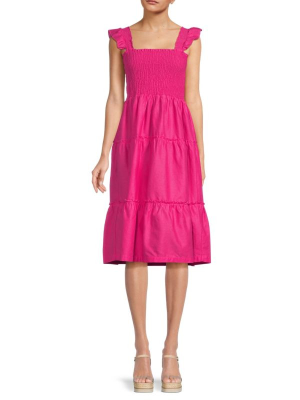 Smocked Linen Blend Tiered Dress | Saks Fifth Avenue OFF 5TH