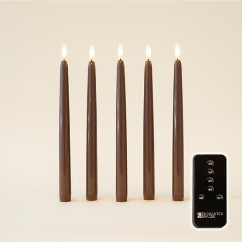 Set of 5 Daily Timer Brown 10" Flameless Taper Candles with Gently Flickering LED, Realistic Blac... | Amazon (US)