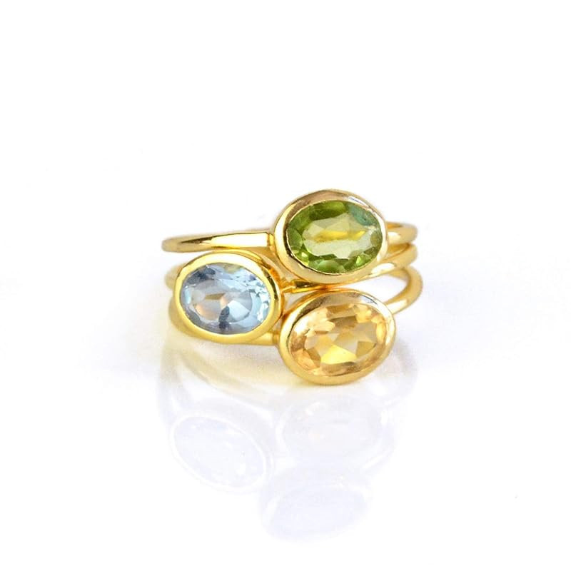 Danique 925 Sterling Silver Natural Gemstone Oval Stacking Rings, Kids' Birthstone Stacking Ring ... | Amazon (US)