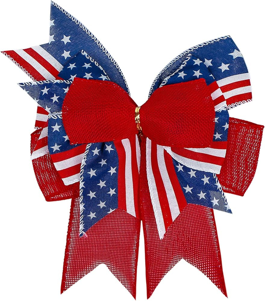 SIMISI RIBBON 4th of July Bow Red White Blue Wreath Bows Patriotic Decoration for Memorial Day, V... | Amazon (US)
