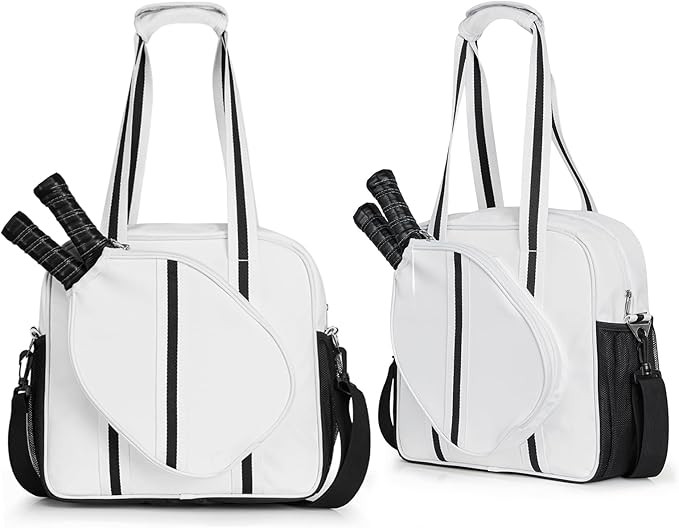PU Leather Pickleball Bag with Shoe Compartment, Large Pickleball Tote Bags for Women，Multifunc... | Amazon (US)