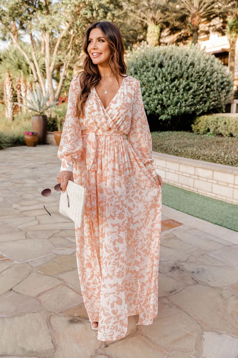 My Dearest Darling Peach Floral Maxi Dress | The Pink Lily Boutique