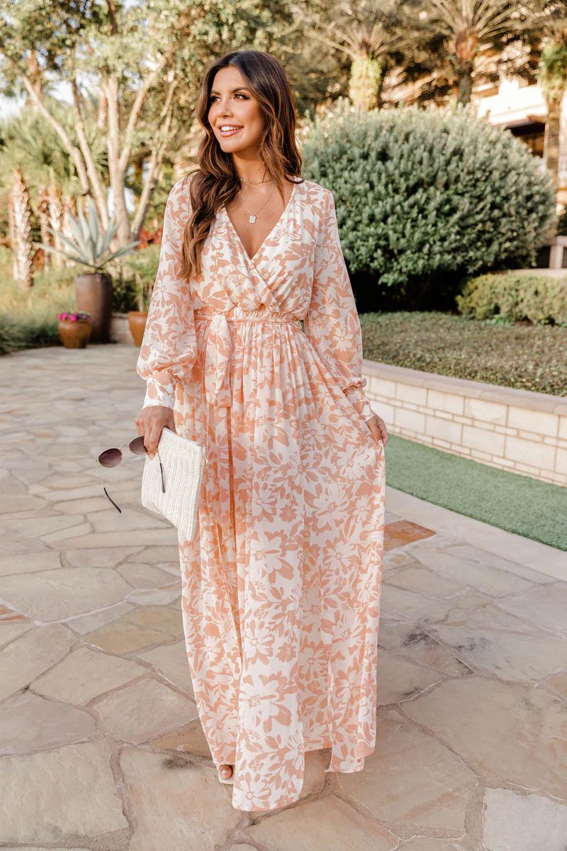 My Dearest Darling Peach Floral Maxi Dress | The Pink Lily Boutique