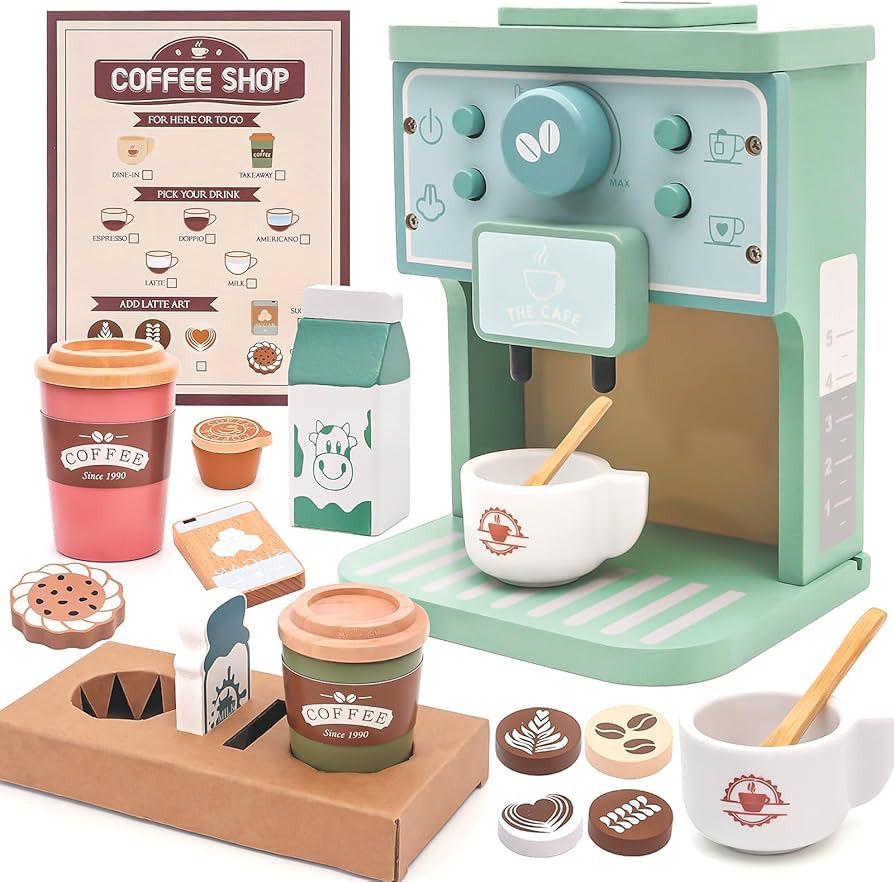 Kids Coffee Playset Toy Coffee Maker Set for Toddler Wooden Kitchen Accessories Pretend Play for ... | Amazon (US)