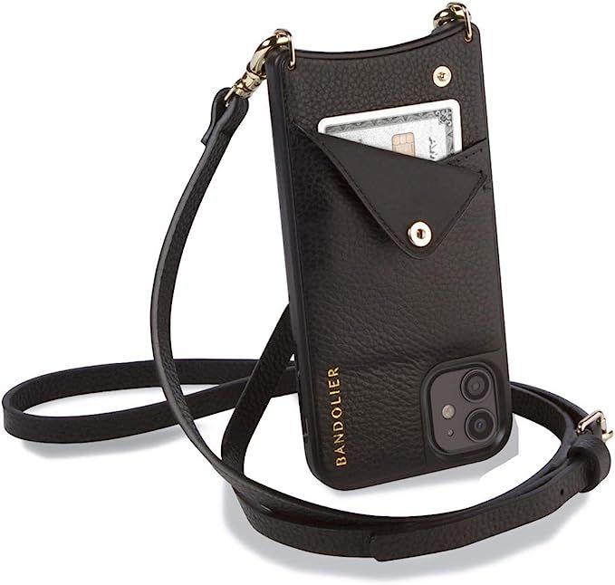Bandolier Emma Crossbody Phone Case and Wallet - Black Leather with Gold Detail - Compatible with... | Amazon (US)