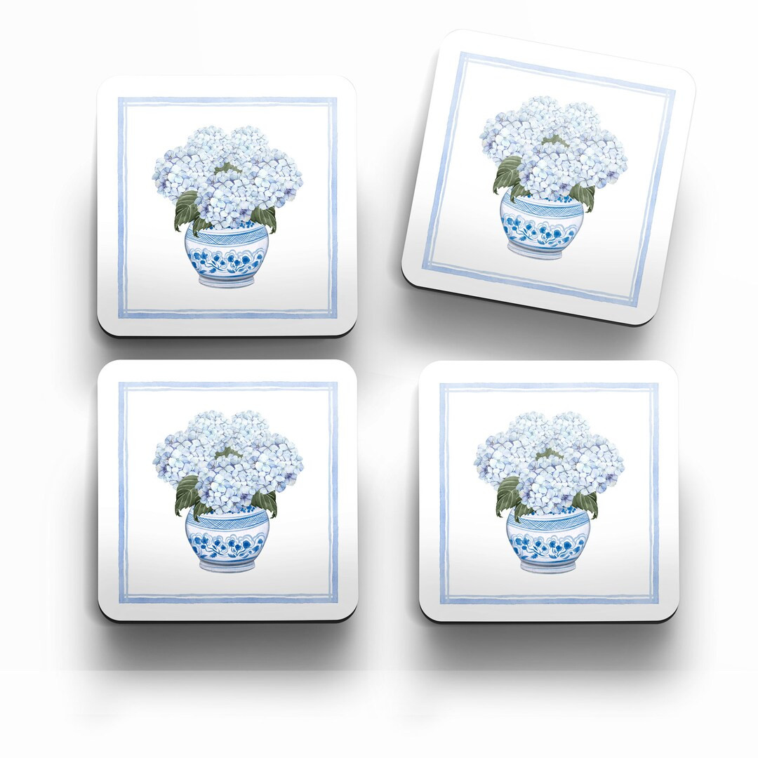 Chinoiserie Hydrangea Cork Drink Coasters  Set of 4 - Etsy | Etsy (US)