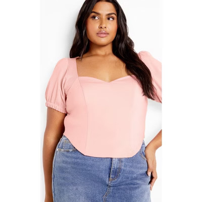 CITY CHIC | Women's Plus Size  Corset Puff Top - sugar- 12 Plus | Target