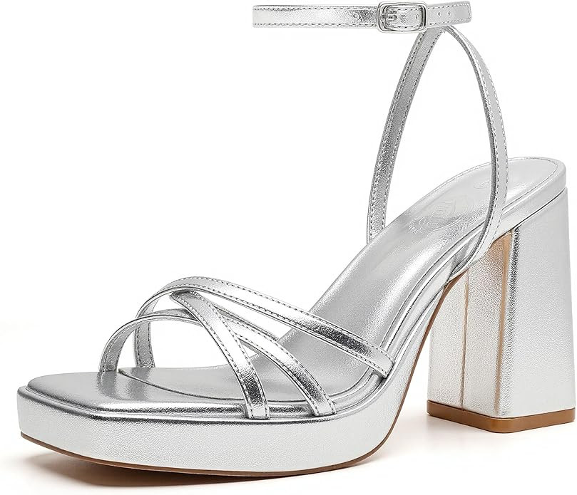 Trary Gold & White Heels - Square Toe, 3 inch Platform, Strappy & Block Heels for Wide Feet, Ankl... | Amazon (US)