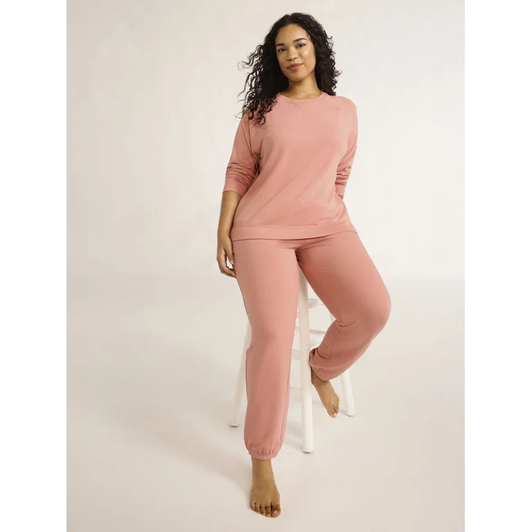Joyspun Women's and Women’s Plus French Terry Sweatshirt and Joggers Set, 2-Piece, Sizes XS to ... | Walmart (US)