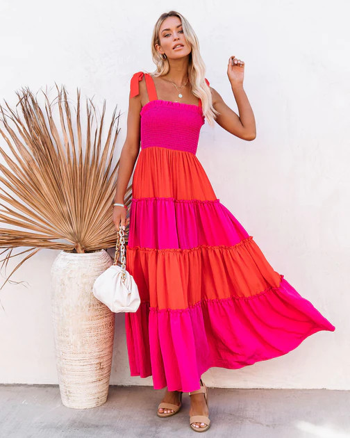 With Cupid Smocked Colorblock Tiered Maxi Dress | VICI