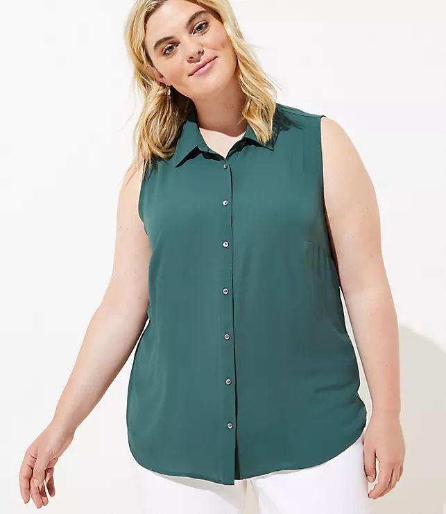 LOFT Plus Mixed Media Button Down Shell | LOFT