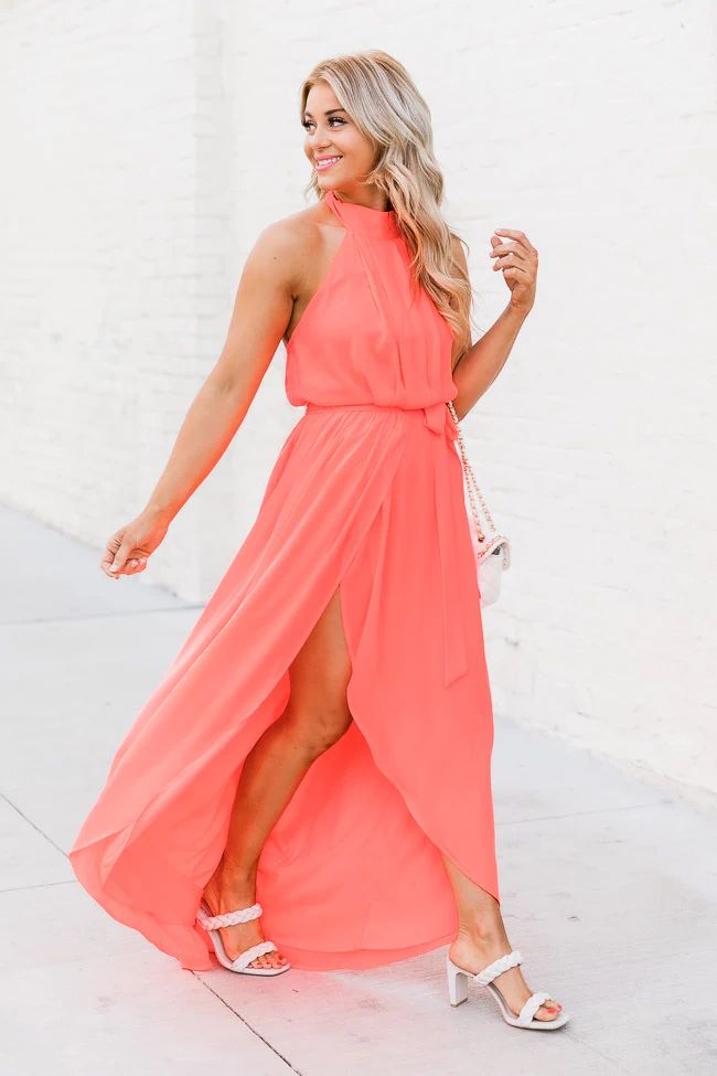 Tell Me About It Bright Coral Maxi Dress | Pink Lily