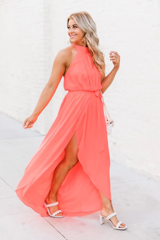 Tell Me About It Bright Coral Maxi Dress | Pink Lily