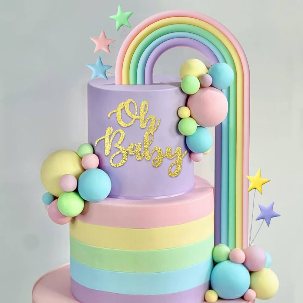 27 PCS Oh Baby Cake Toppers Rainbow Cake Decorations for Baby Shower Newborn Birthday Welcome Bab... | Amazon (US)