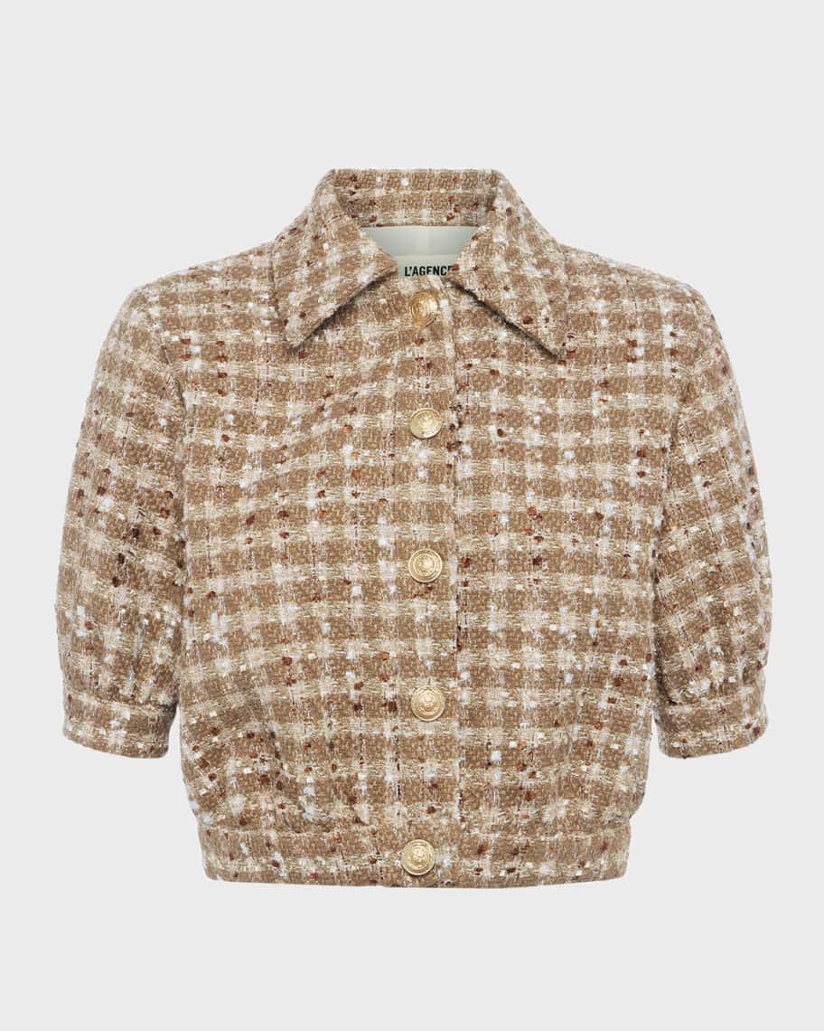 Cove Tweed Cropped Short-Sleeve Jacket | Neiman Marcus