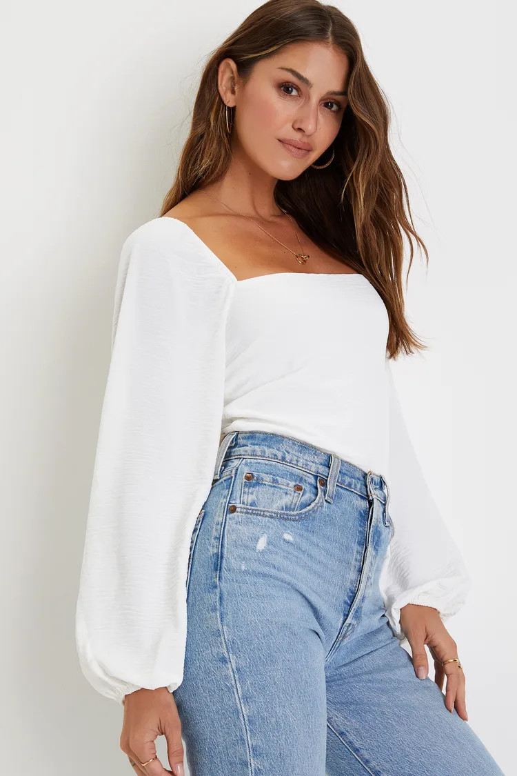 Abundance of Love White Textured Long Sleeve Tie-Back Bodysuit | Lulus (US)