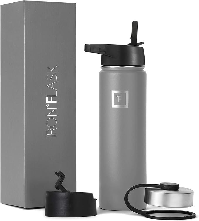 Iron Flask Sports Water Bottle - 22 Oz, 3 Lids (Straw Lid), Leak Proof, Vacuum Insulated Stainles... | Amazon (US)