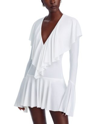 Norma Kamali Deep V Ruffle Mini Dress  | Bloomingdale's Women | Bloomingdale's (US)