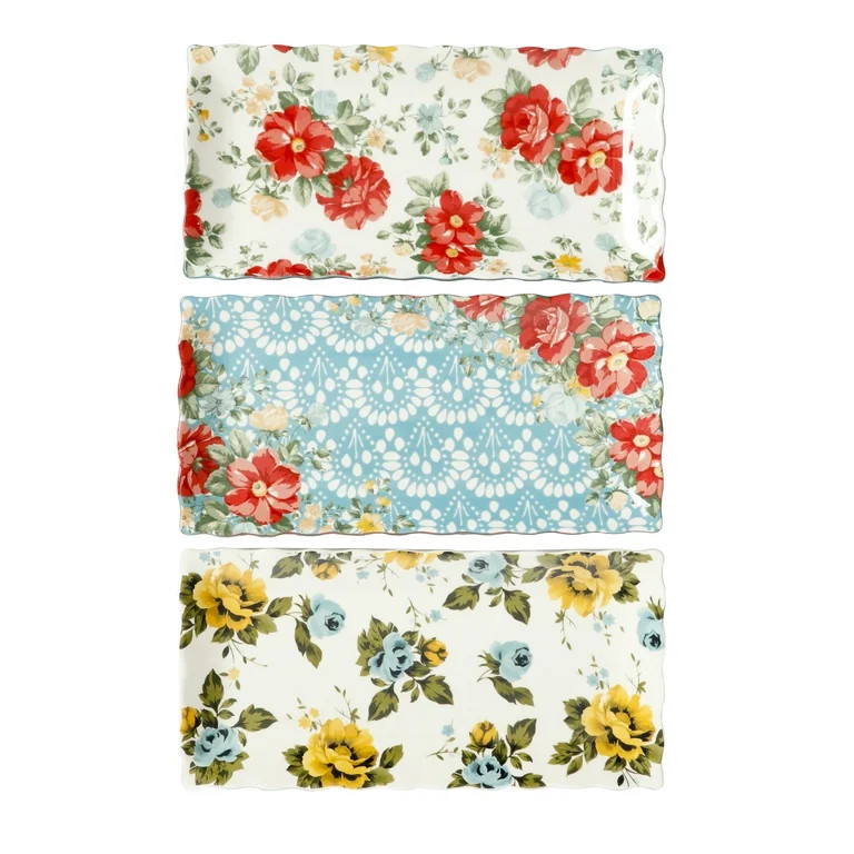 The Pioneer Woman Floral Medley 3-Piece Stoneware Serving Platters | Walmart (US)