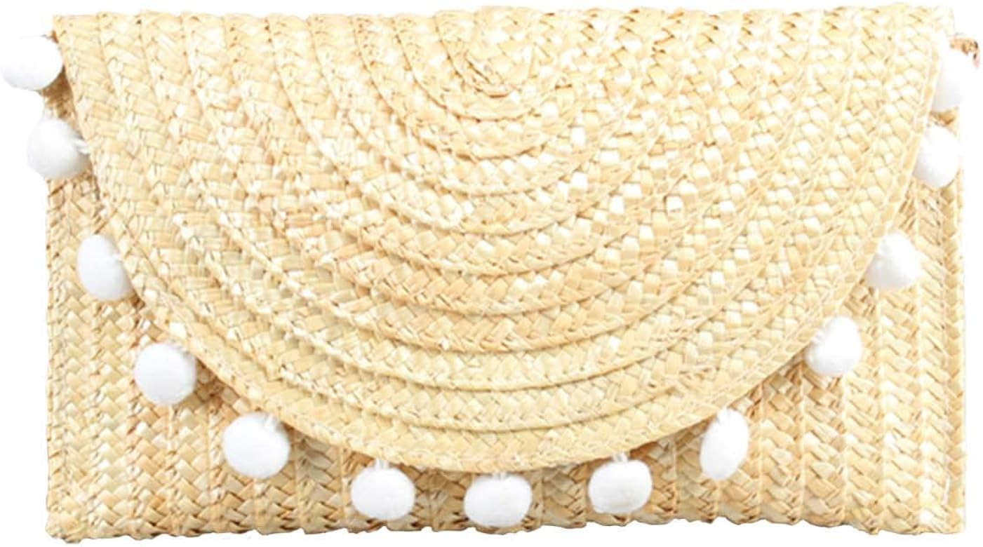 HJMND Women's Straw Clutch Woven Purse Summer Beach Bags Envelope Wallet Straw Bag | Amazon (US)