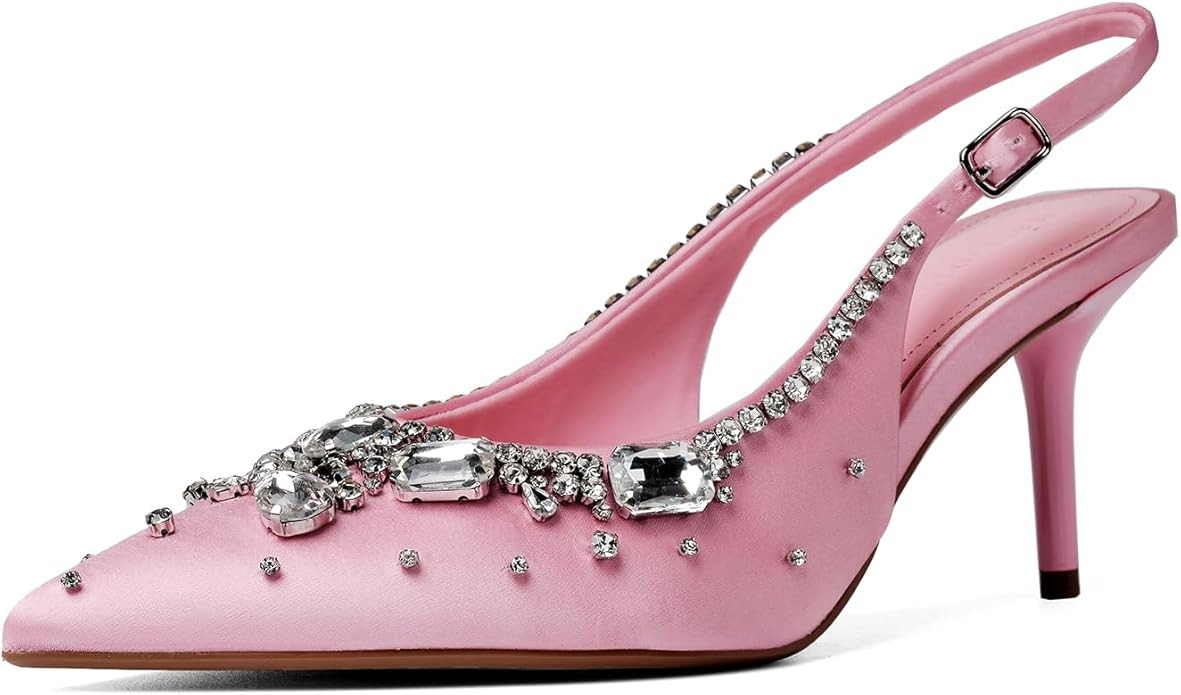 Maravosse Rhinestone Heels for Women Kitten Heels Closed Toe Slingback Sparkly Pointed Dress Shoe... | Amazon (US)