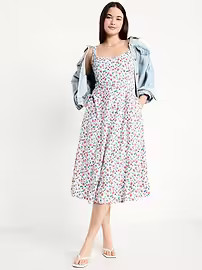 Fit & Flare Sleeveless Midi Dress | Old Navy (US)
